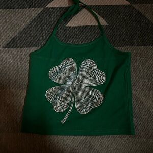 St Patrick’s day Green Rhinestone Clover Women's Top